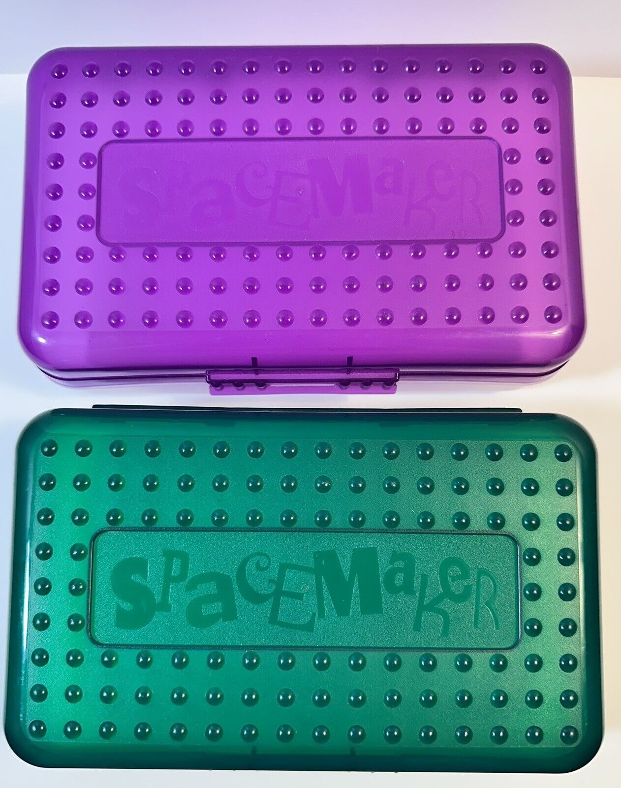 Spacemaker Pencil Box Lot 2 Vintage 90’s Green Purple Clear Bottoms