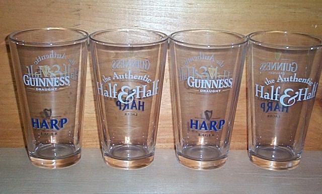 GUINNESS HALF & HALF 4 PUB BAR BEER PINT GLASSES NEW