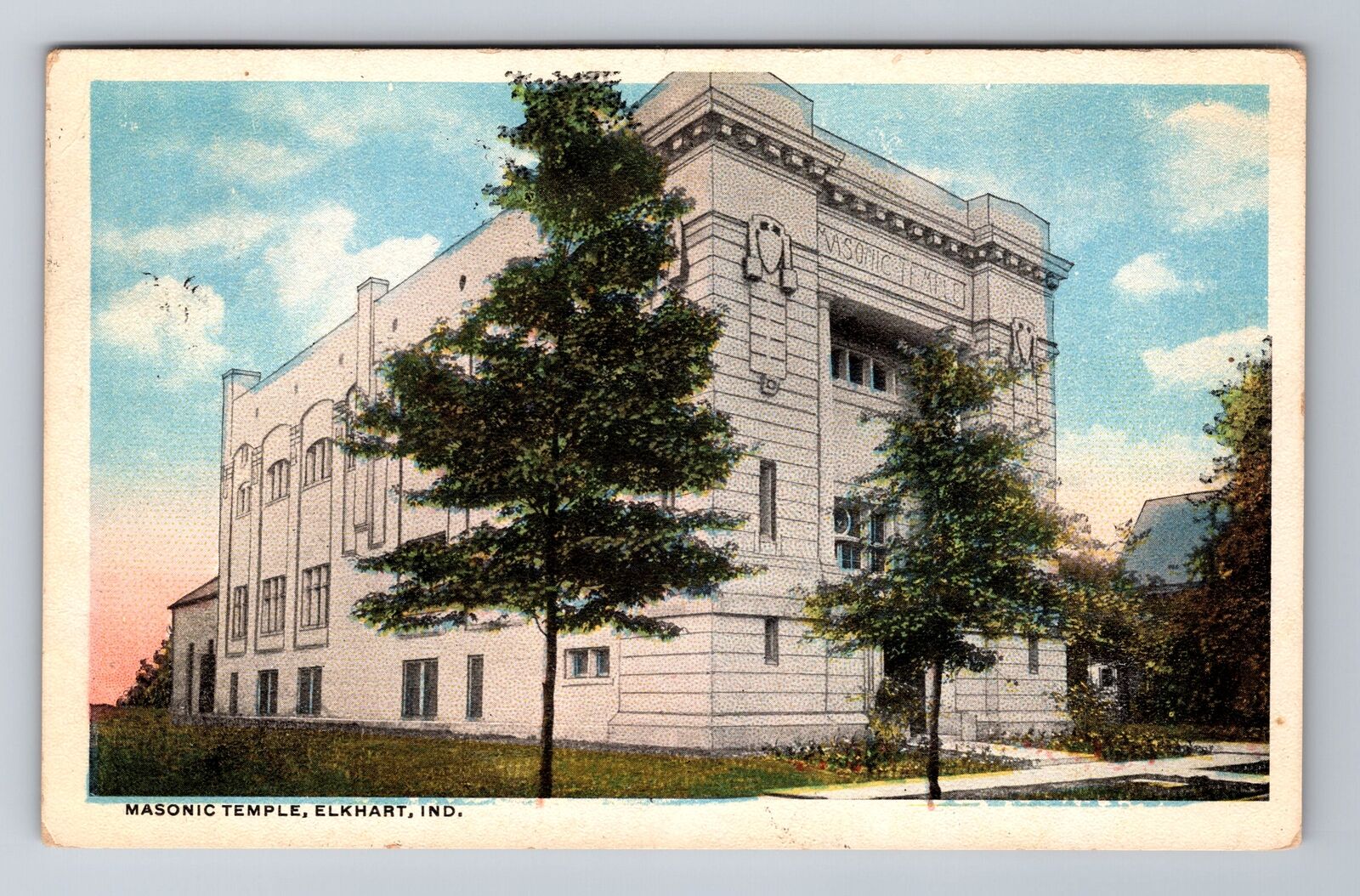 Elkhart IN-Indiana, Masonic Temple, Antique Vintage Souvenir Postcard