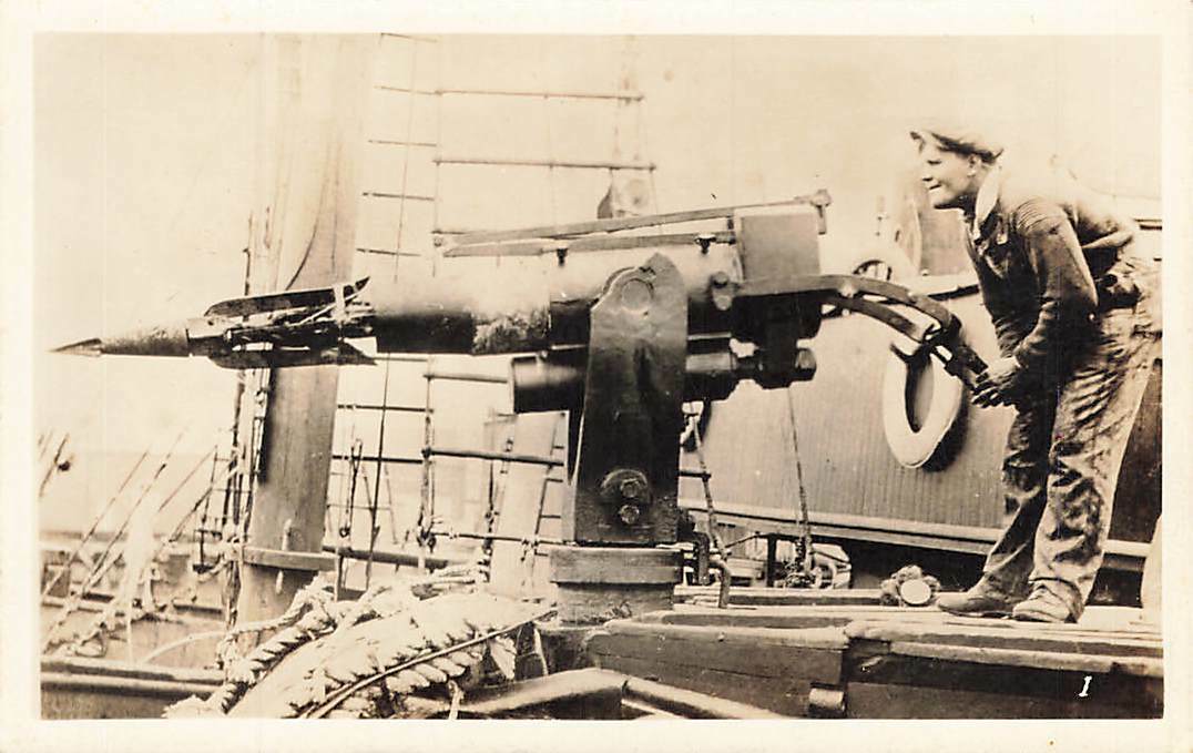 Whaling  Hunting Ship Harpoon Gun Gunner Hunter Real Photo Antique P238
