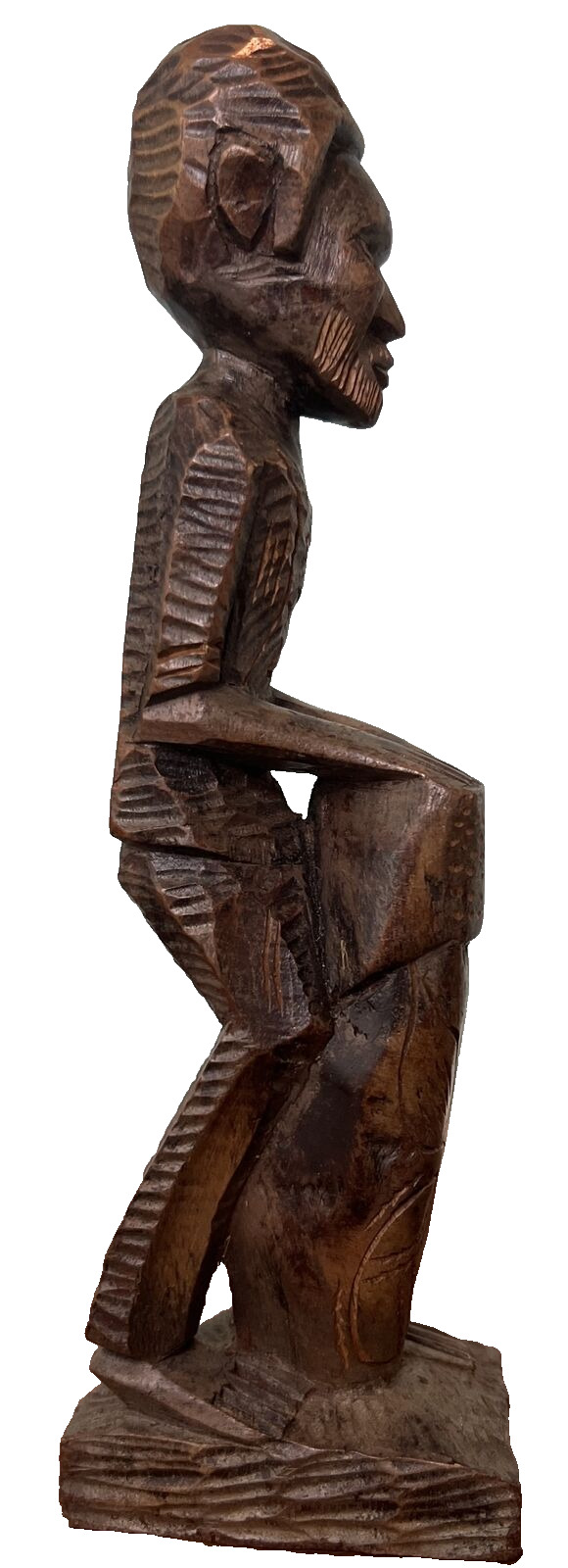 South African Original Vintage Wood Carving  10.5” Djembe Drum Player