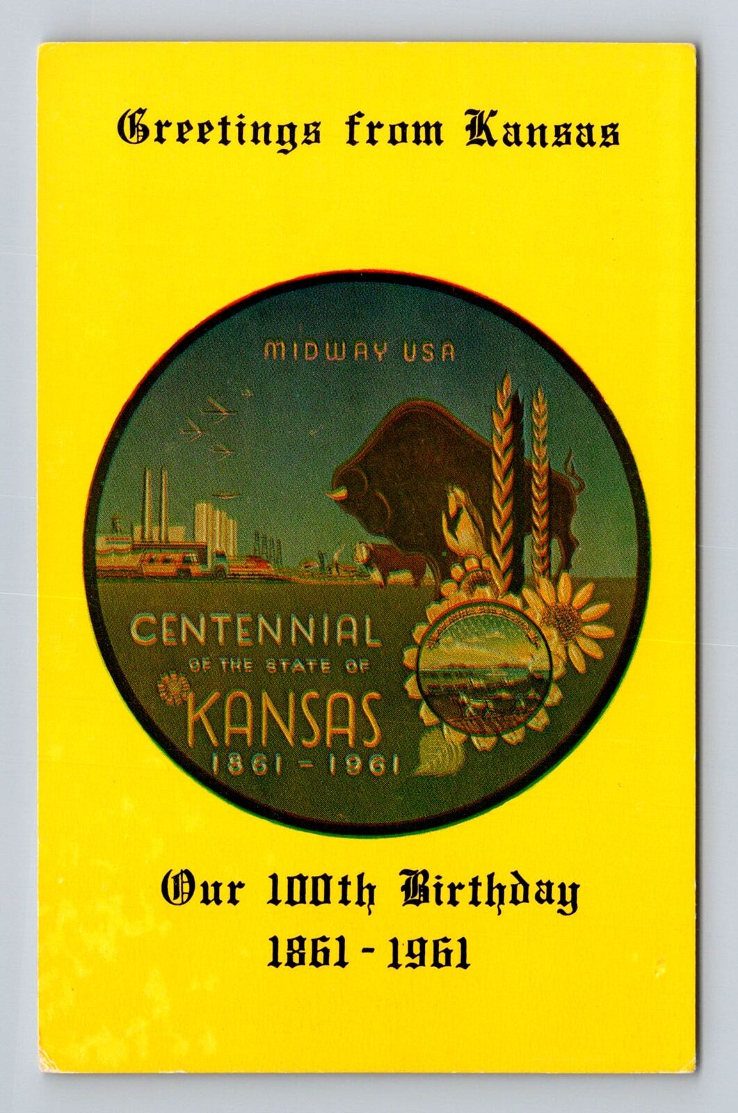KS-Kansas, General Greetings, Official Centennial Seal, Vintage Postcard