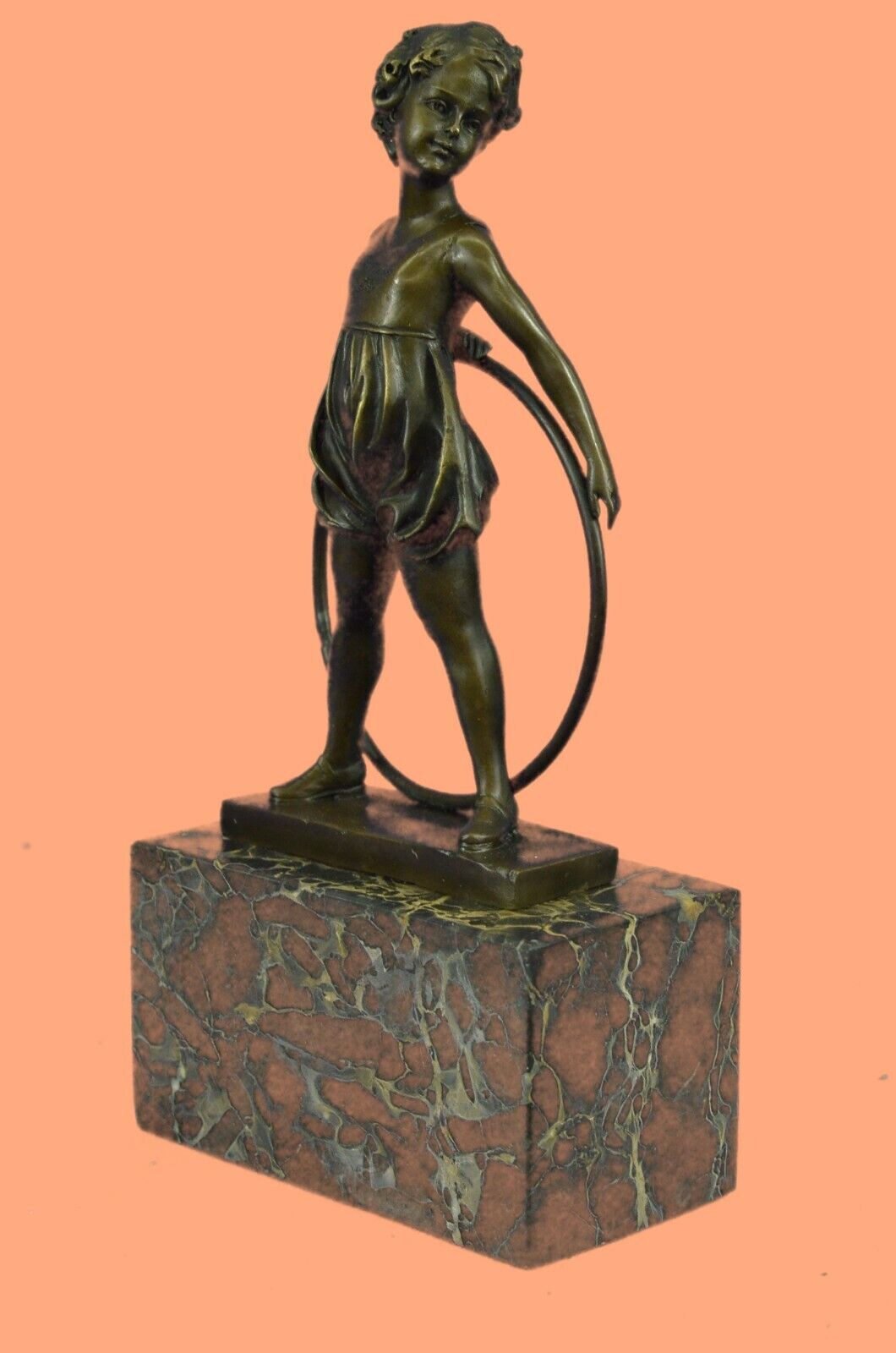 Little Girl w/ Hula Hoop Preiss Hot Cast Bronze Figurine Sculpture Brown Marble