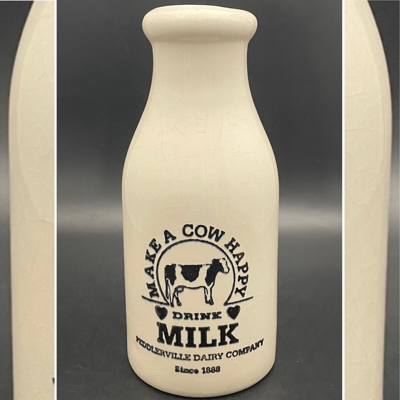Crock Shop Primitive Style Make A Cow Happy Milk Bottle (Crazed) USA 9\