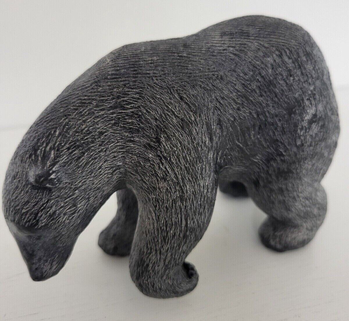 Vtg Wolf INUIT Bear Sculpture Canada Grizzly Bear Grey Soapstone Signed WE 