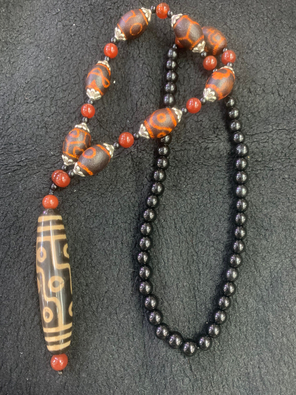 WOW Tibetan Prayer Necklace W/Large Old Agate *9Eyed* Dzi Bead Pendant