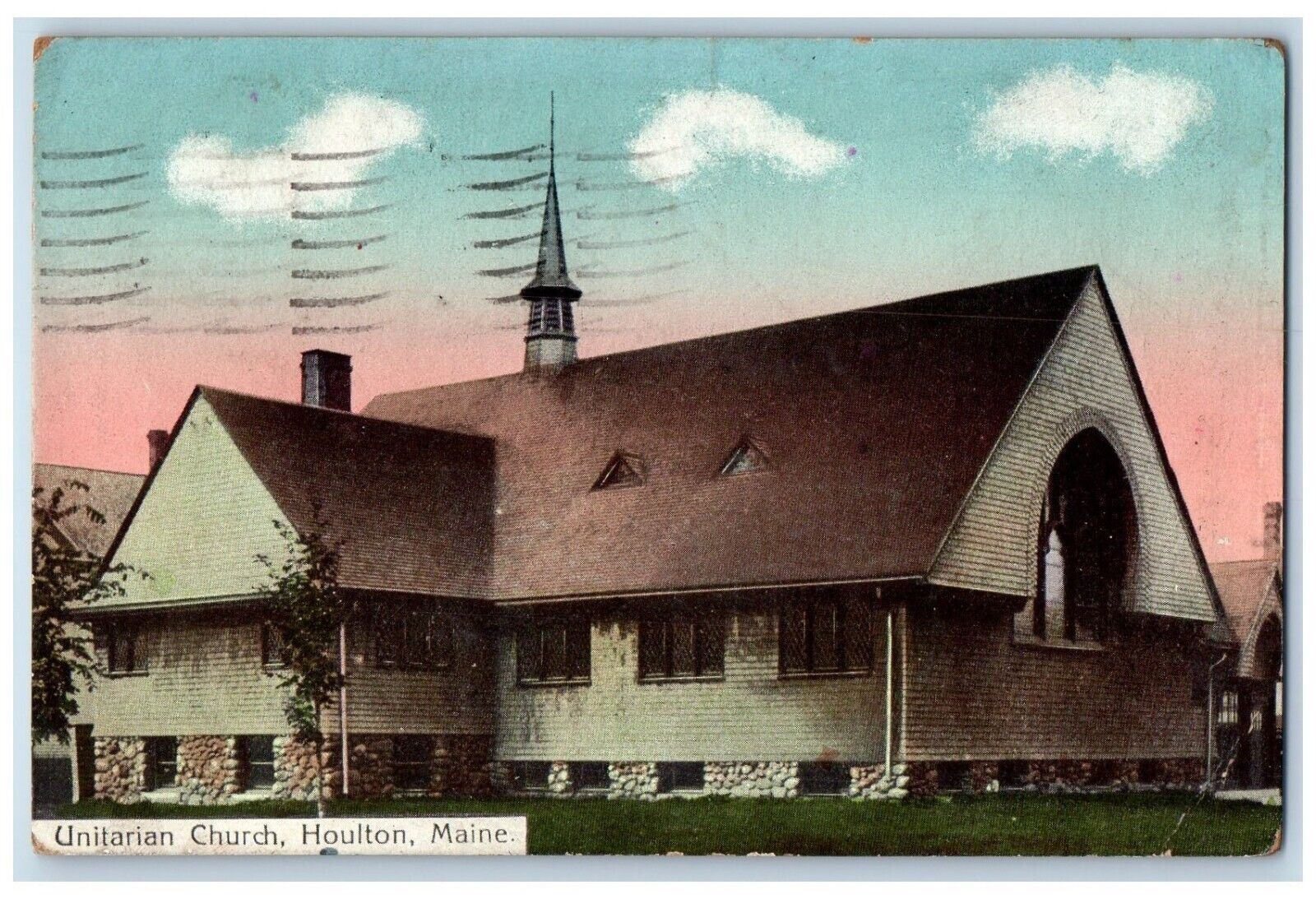 c1920\'s View Of Unitarian Church Houlton Maine ME Posted Vintage Postcard