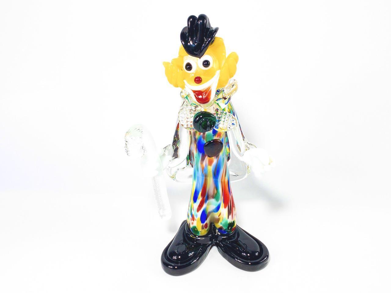 Vintage Murano Clown Art Glass Figurine With Hat & Cane, Italy 9.5\