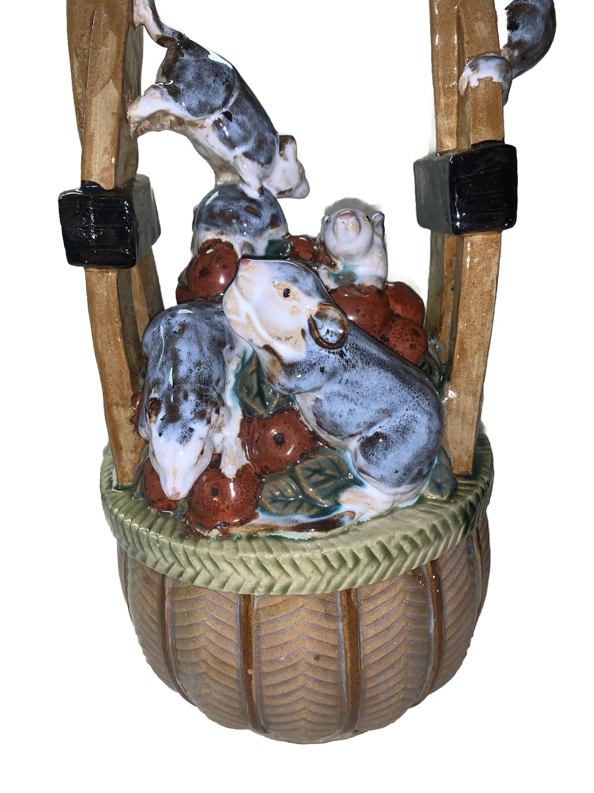 Ceramic Majolica Fruit Basket of Mice 15\