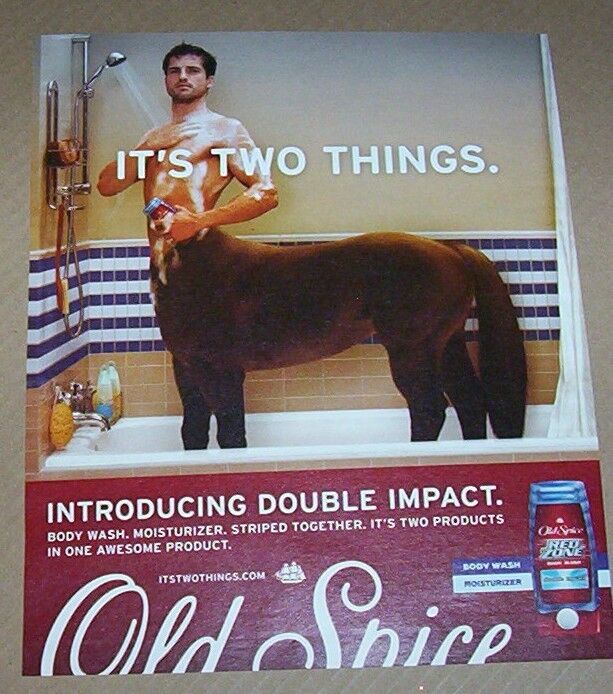 2008 advertising page - Old Spice body wash MAN-Horse shower CUTE guy PRINT AD