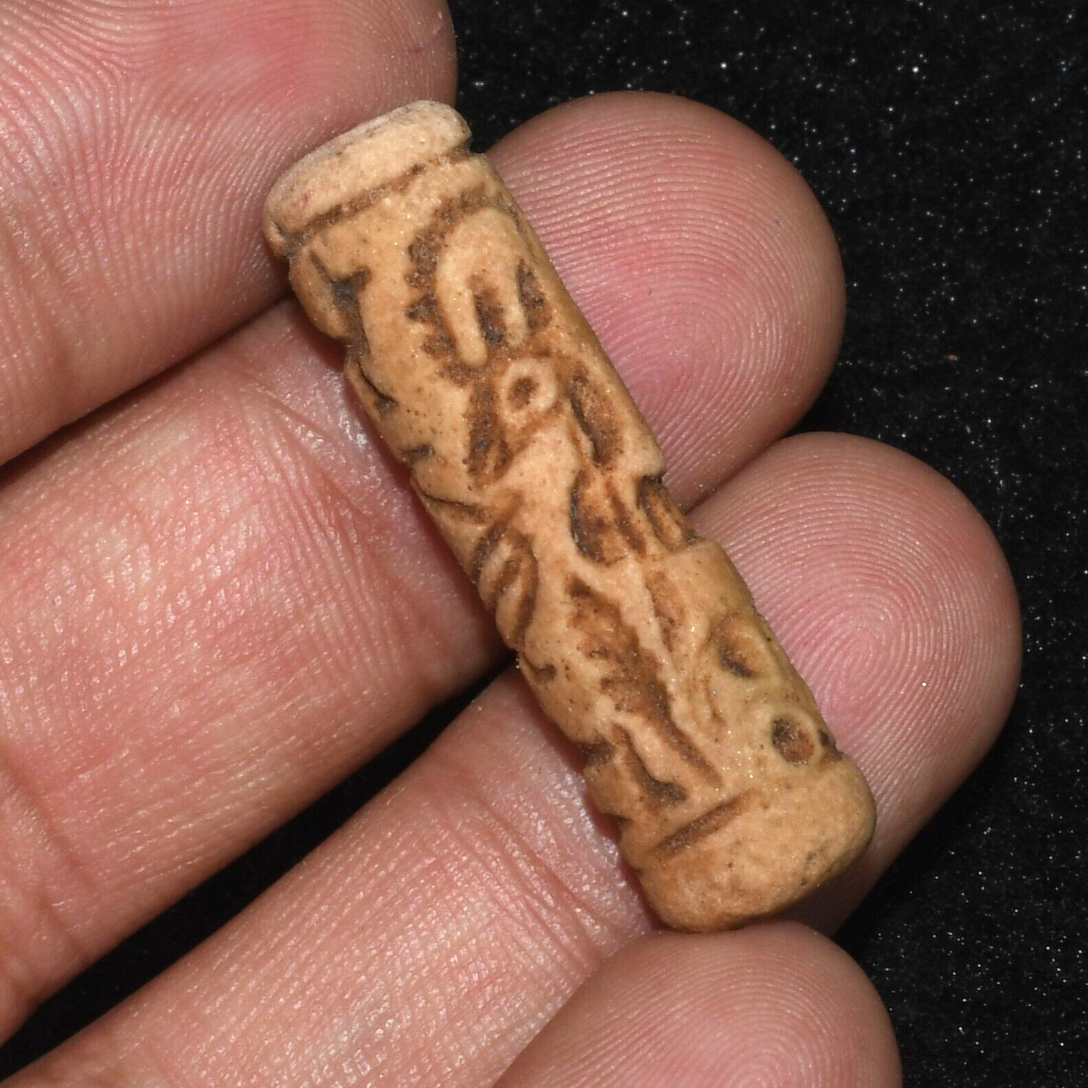 Genuine Ancient Middle Eastern Ceramic Cylinder Seal Bead Ca. 2nd millennium BC