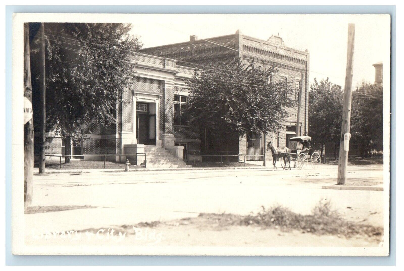 c1910\'s Street View Library Building Horse And Buggy RPPC Photo Postcard