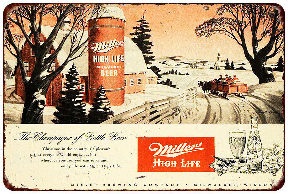 Miller high life beer advertisement Vintage LOOK Reproduction Metal sign