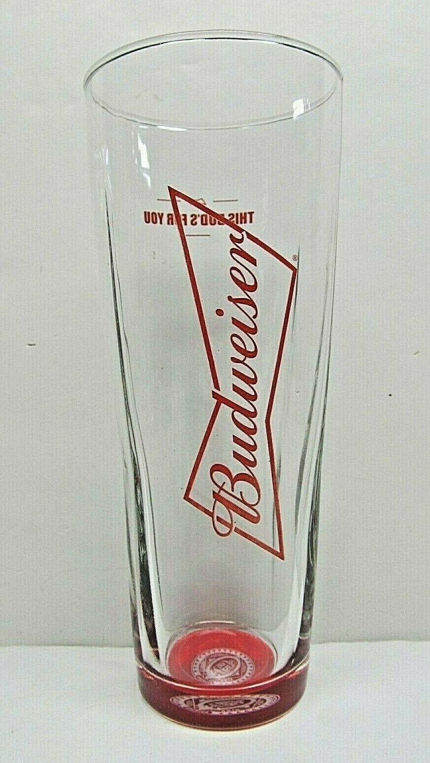 Budweiser Tall Beer 16 oz Glass Red/Clear and Koozie - This Bud's for You (375)