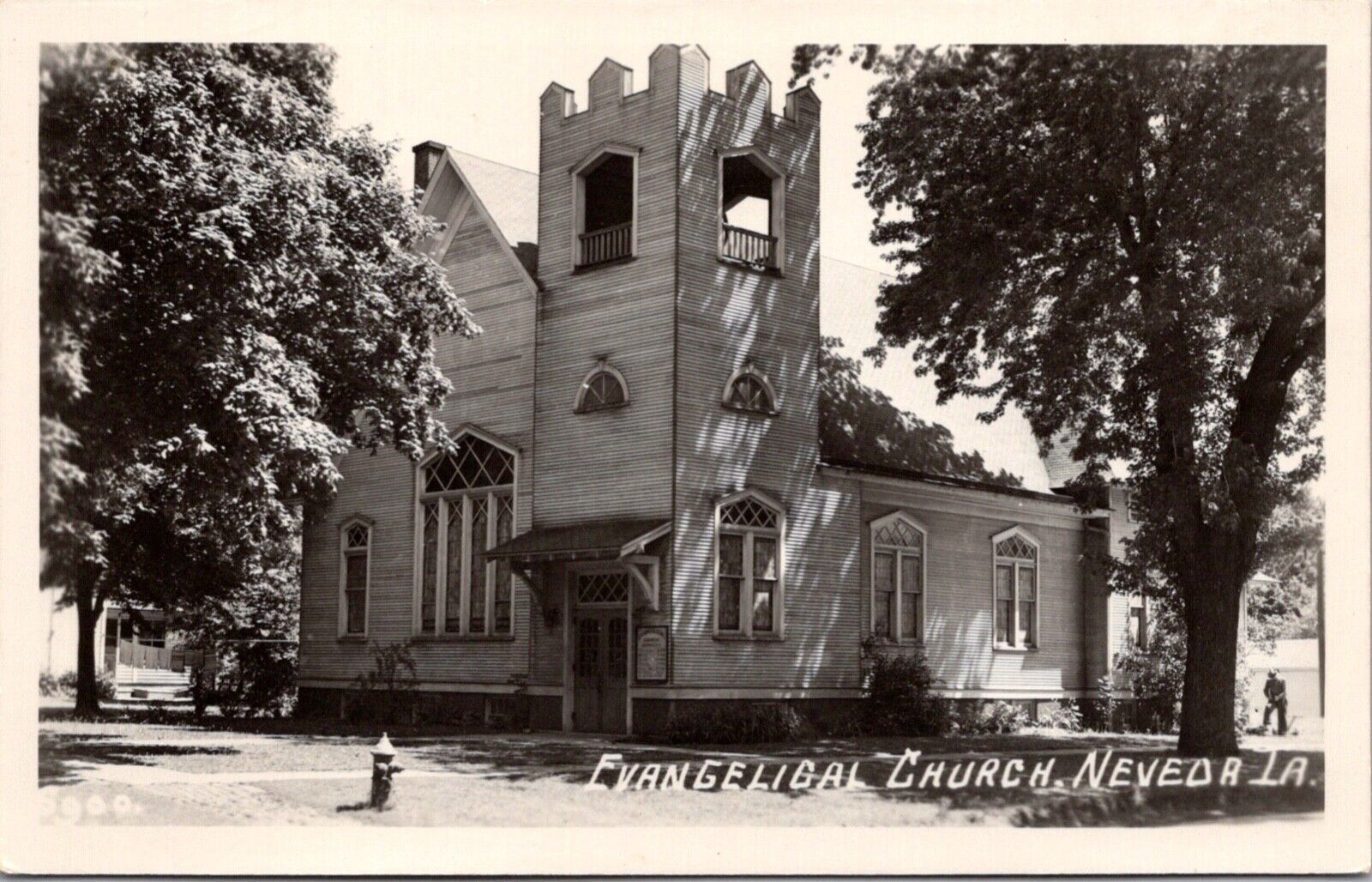 Real Photo Postcard Evangelical Church in Nevada, Iowa