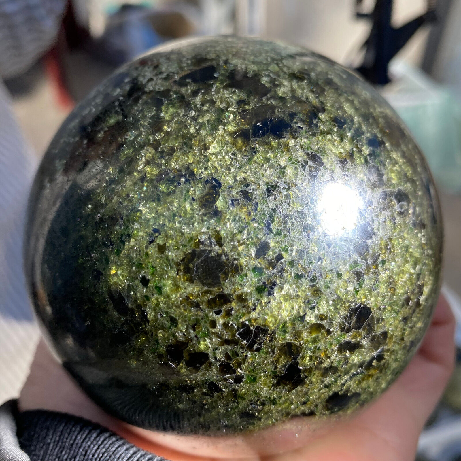 1430g Large Rare Natural Green Olivine Peridot Crystals Sphere Gemstone Healing