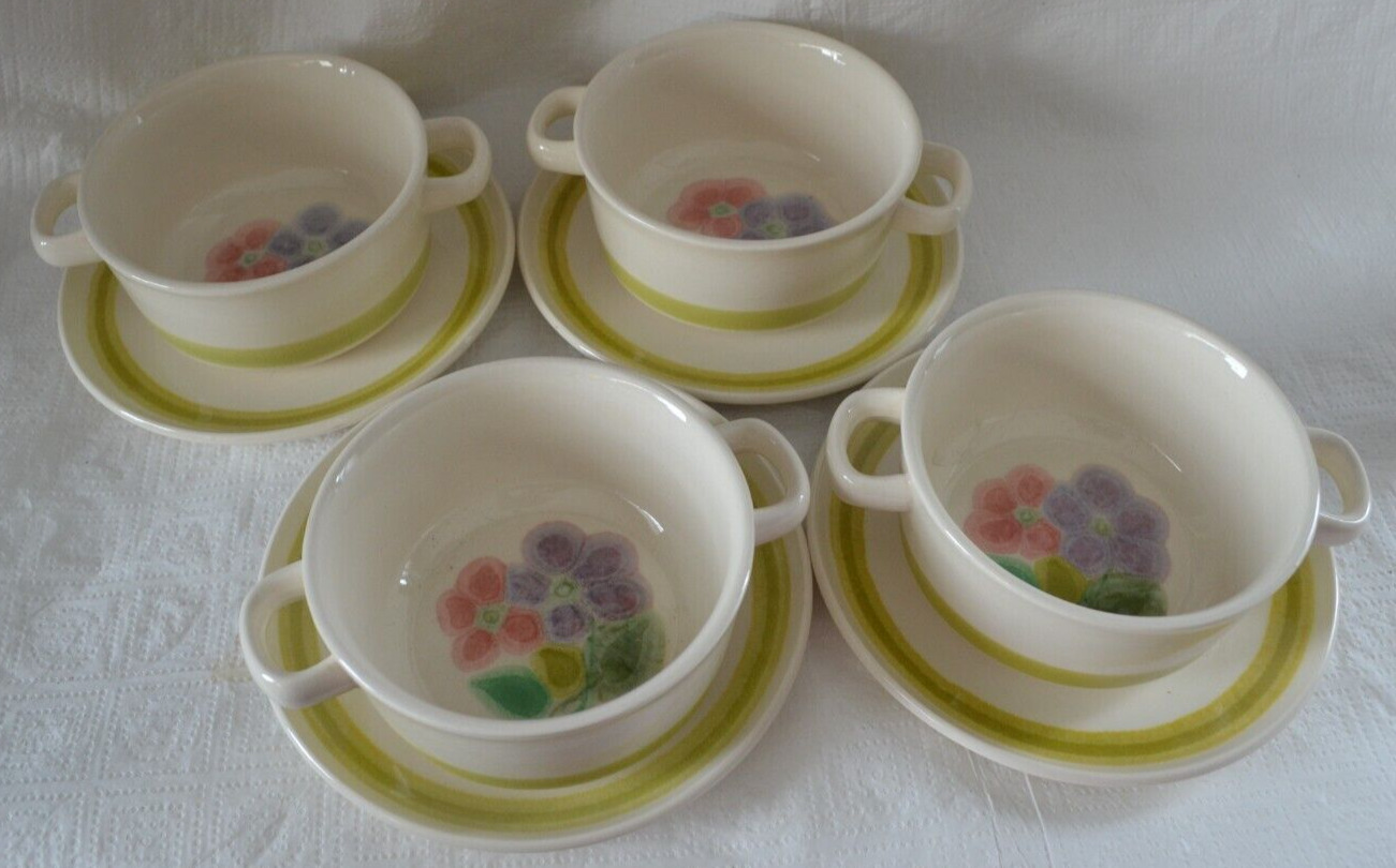 Franciscan Floral Cream Soup Handled Soup Cups Bowls and Saucers