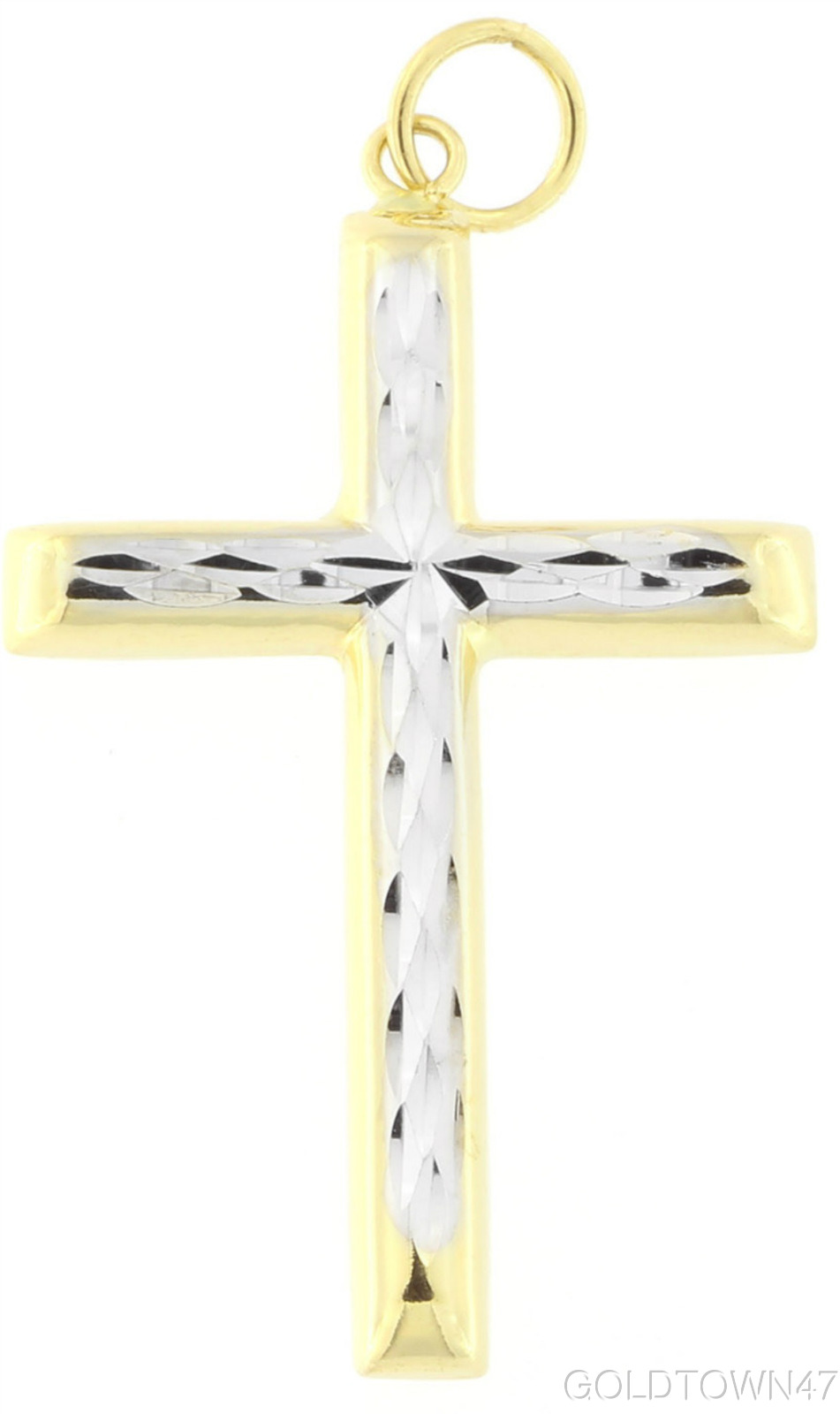 14kt Yellow+White Gold Shiny Diamond Cut Fancy Cross Pendant