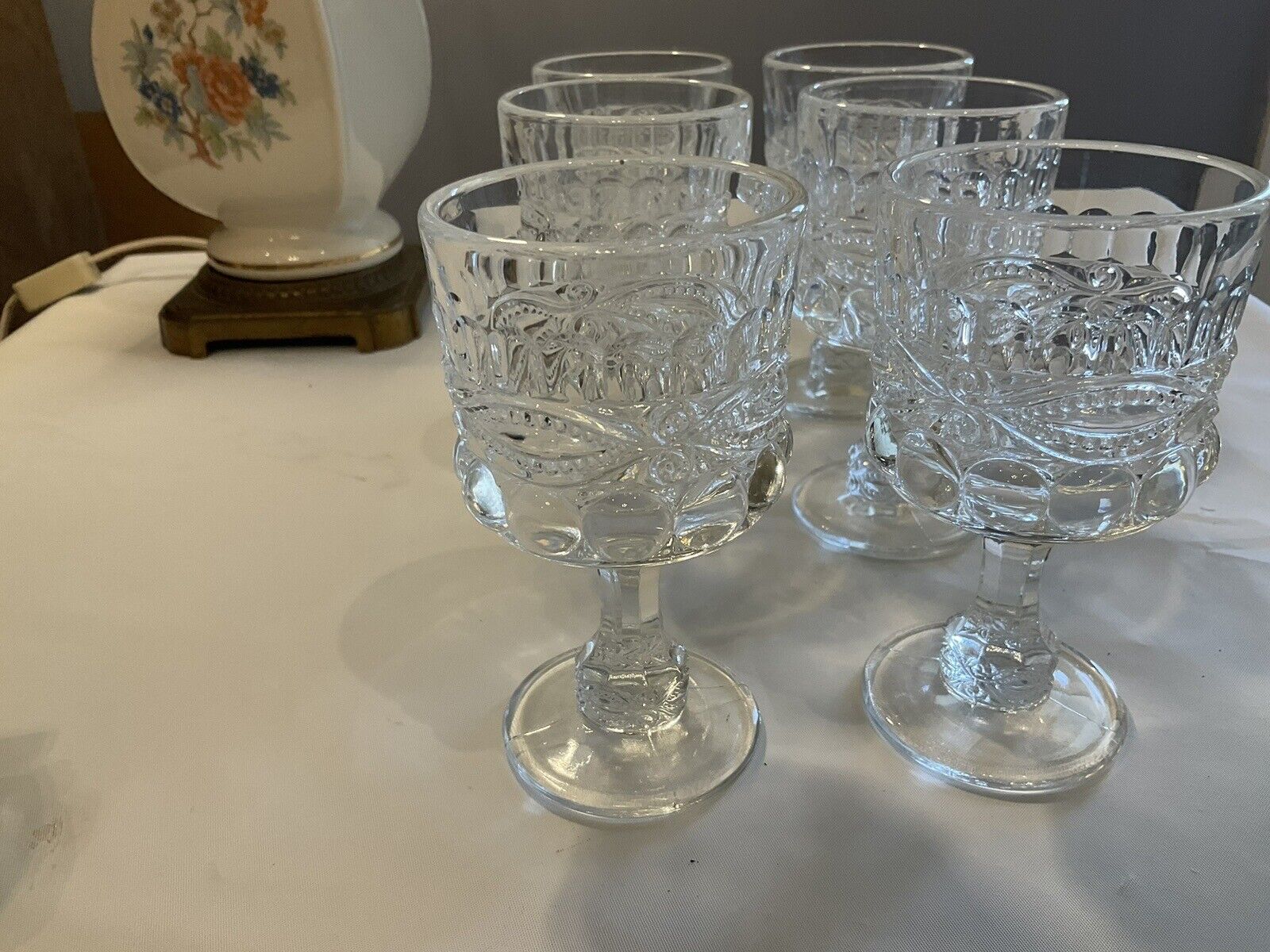 Antique 1800s EAPG Water Goblets or Wine Glasses in Set 6