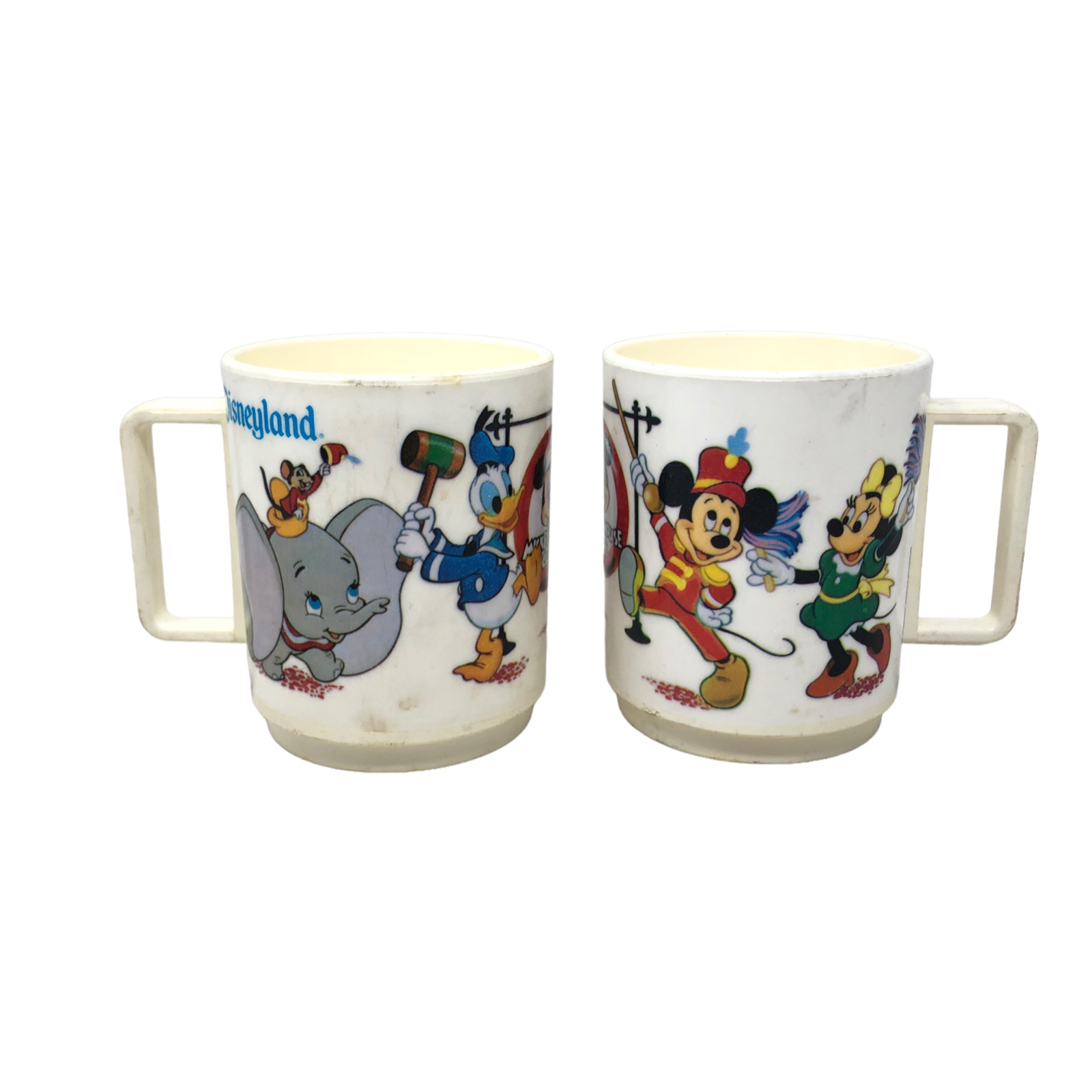 Lot of 2 VTG Disneyland  Deka Plastic Cups Mickey Mouse Club Dumbo Donald Minnie