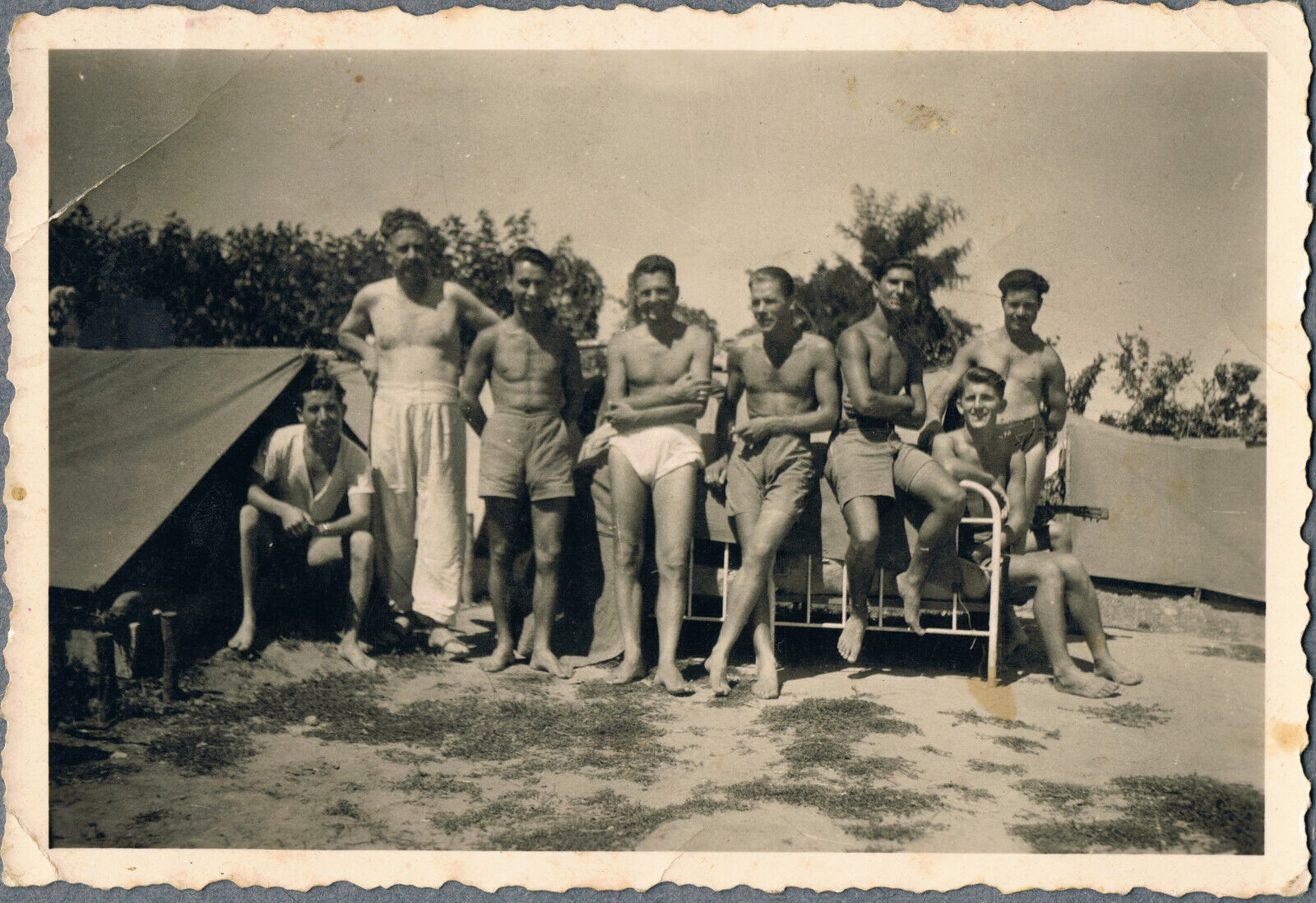 1950s Beefcake Bulge Shirtless Men Trunks Gay Interest Vintage Snapshot Photo
