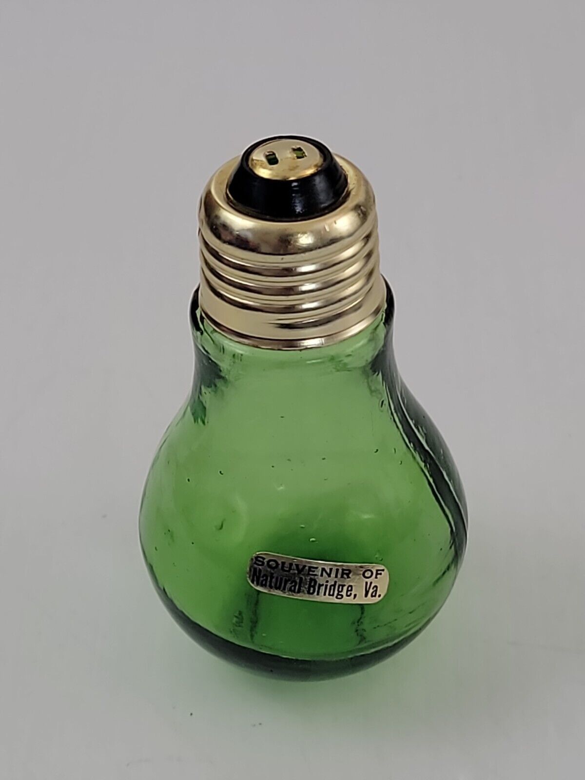 Vintage Green  Lightbulb Paperweight Souvenir of Natural Bridge VA Glass
