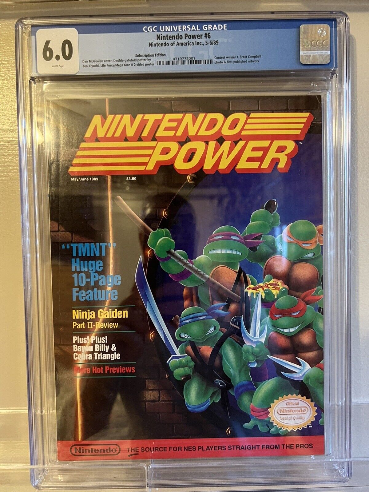 Nintendo Power Magazine #6 Teenage Mutant Ninja Turtles TMNT CGC Grade 6.0 WP