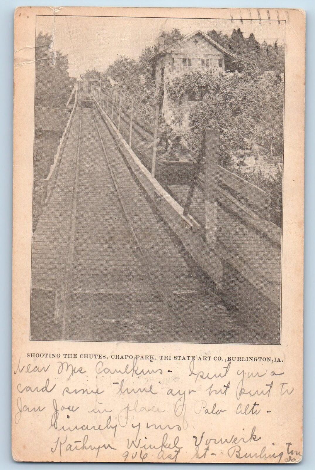 Burlington Iowa IA Postcard Shooting The Chutes Chapo Park Scene 1905 Antique