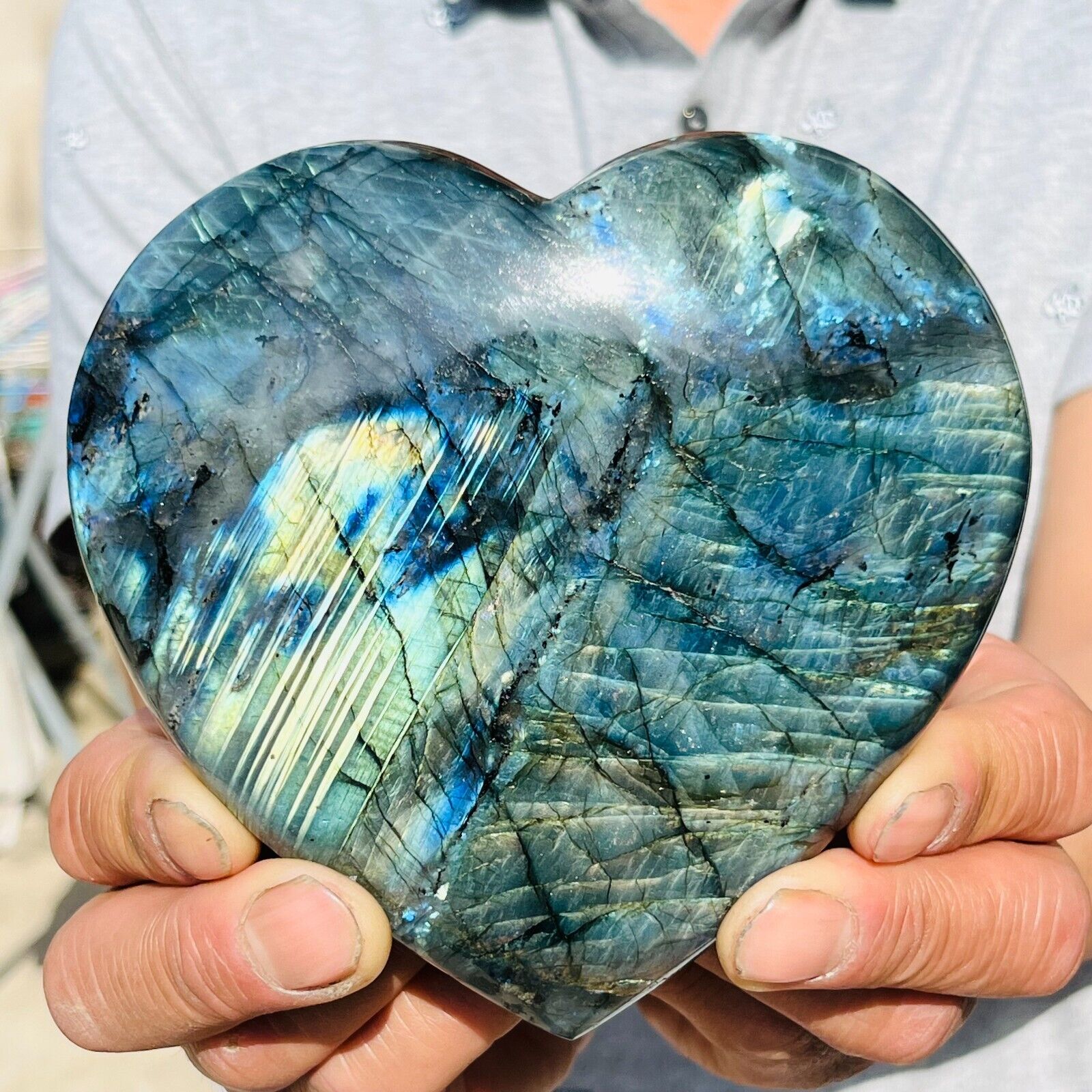2.8LB Large Natural Blue Flash Labradorite Quartz Crystal Heart Mineral Healing