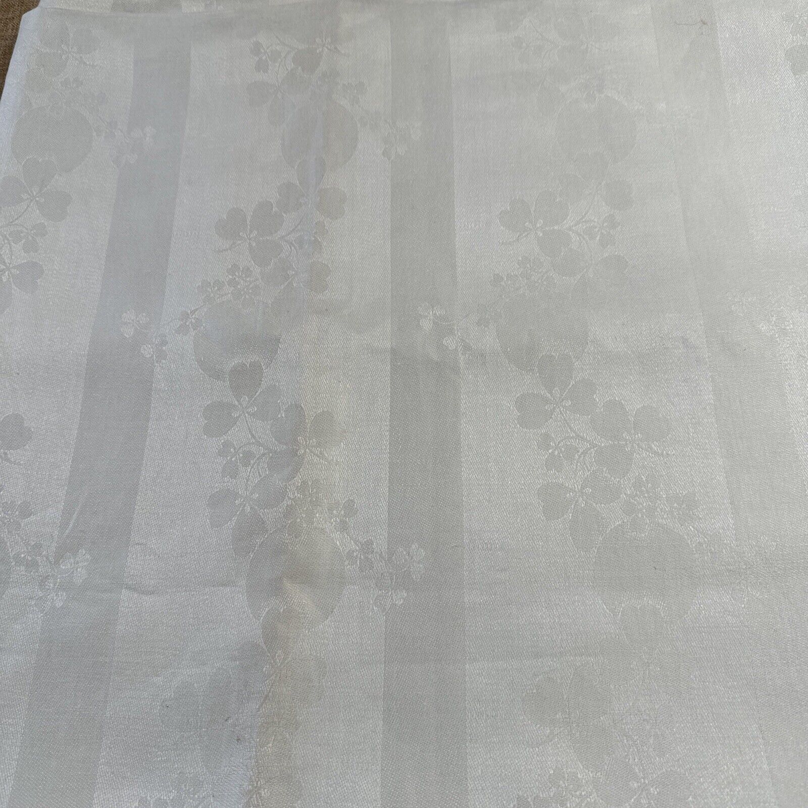 Irish Linen Tablecloth Ivory Off White Double Damask Shamrock Unused 70 X70