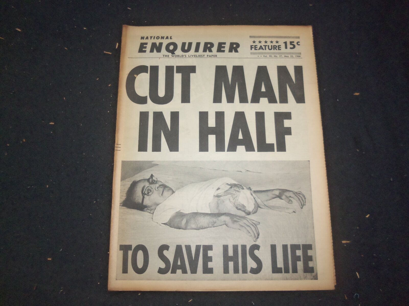 1966 MAY 22 NATIONAL ENQUIRER NEWSPAPER - CUT MAN IN HALF TO SAVE LIFE - NP 7413
