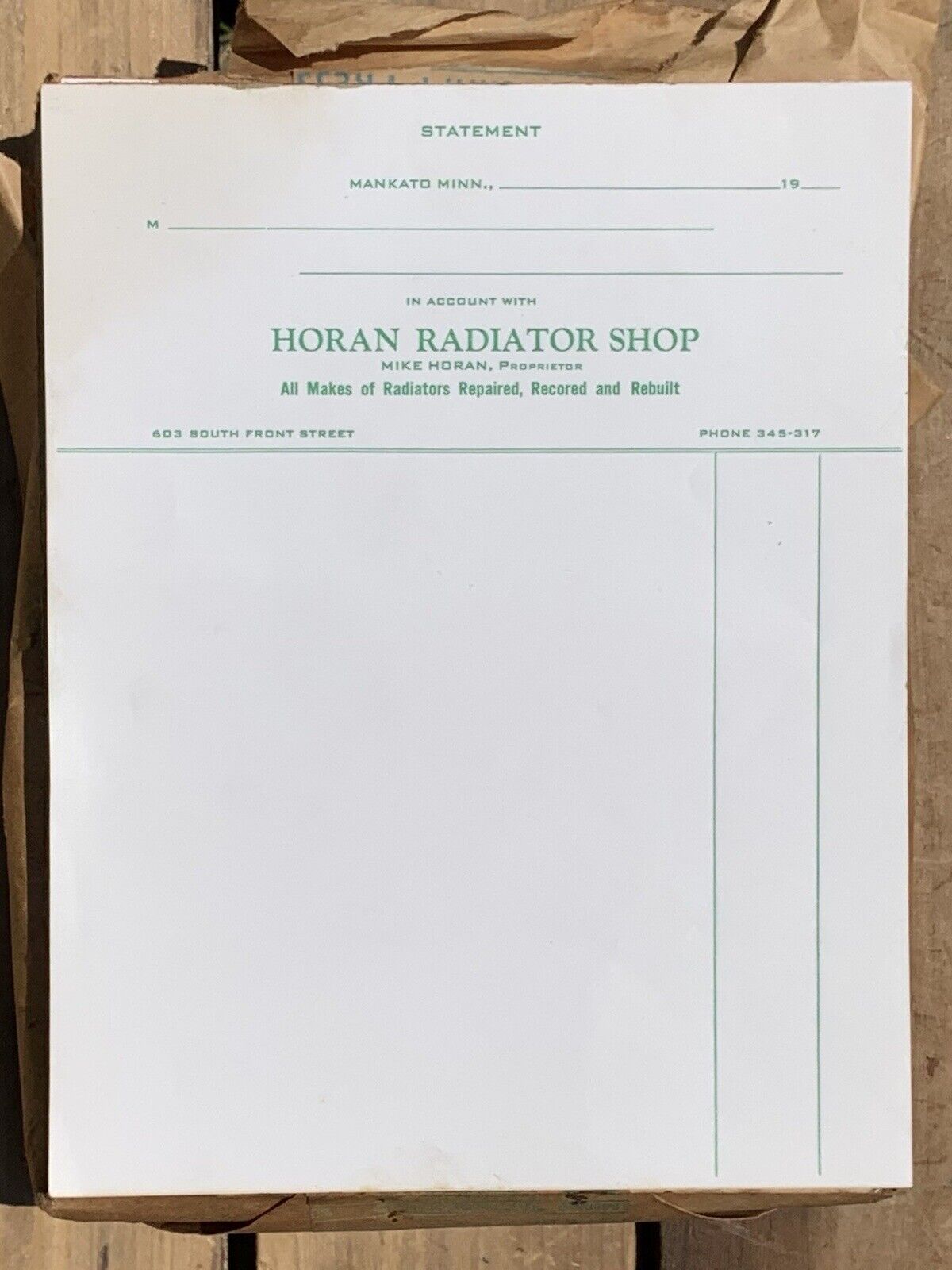 Vtg HORAN RADIATOR MANKATO MN Letterhead Order Paper 1950s Ream 5 Sections AS-IS