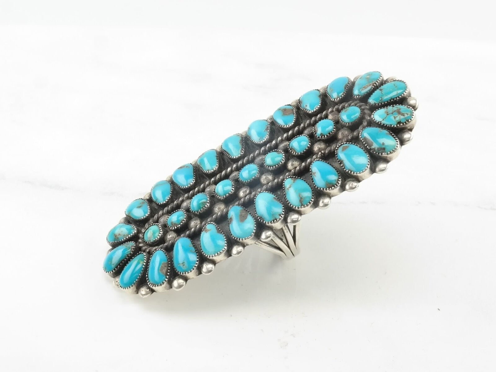 Native American Sterling Silver Ring Bisbee Turquoise Cluster Blue Size 9