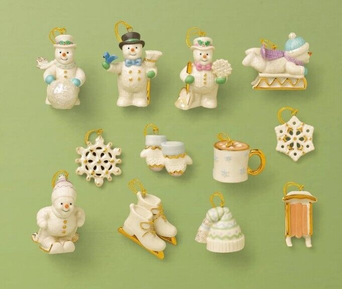 Lenox Snow Pals Mini Tree 12 Piece Ornament Set Winter Christmas Snowman - NIB