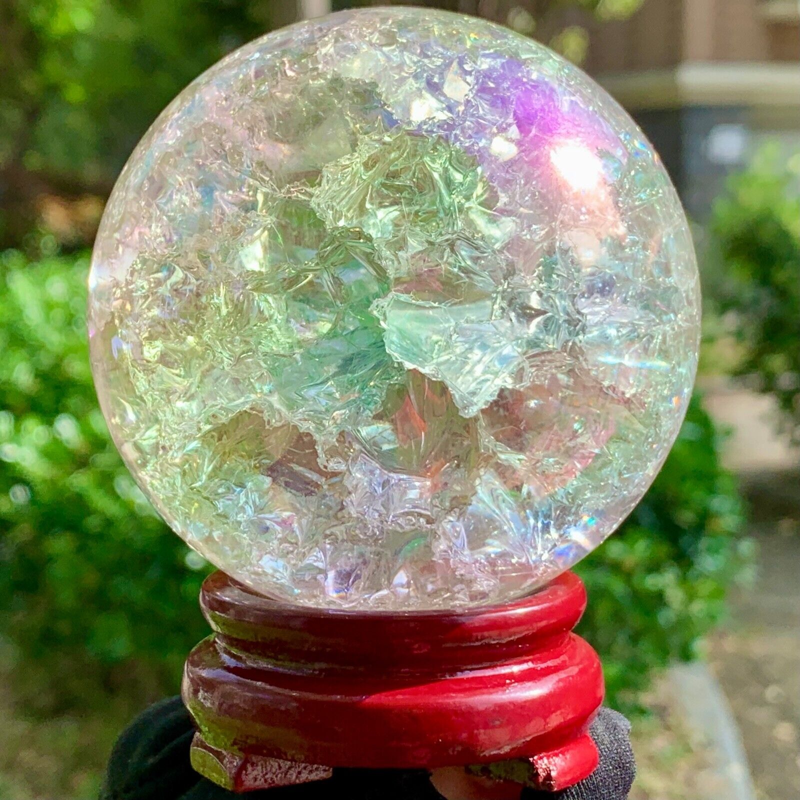 1.39LB    Natural Titanium Rainbow Quartz sphere Crystal ball Healing