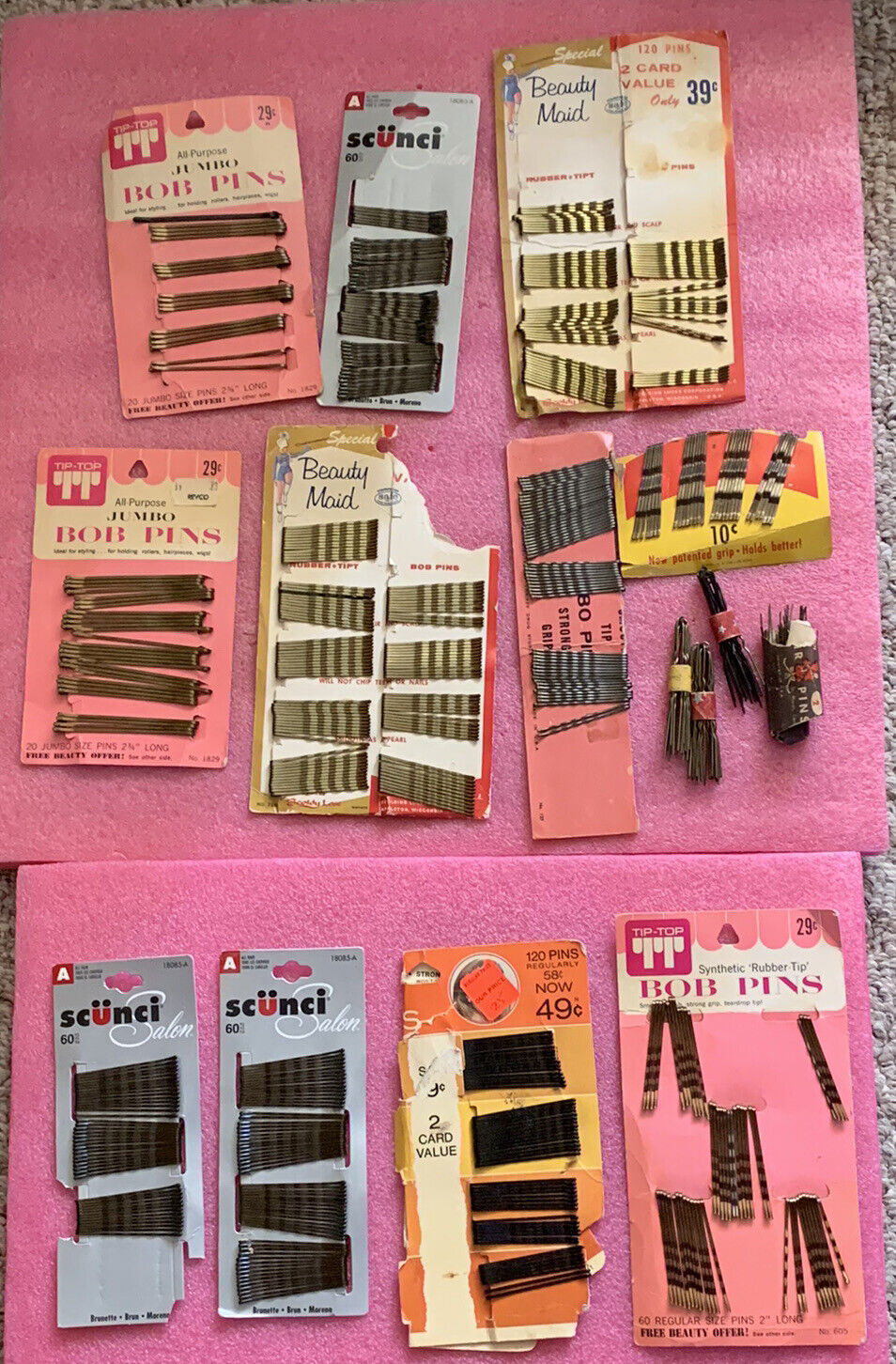 Vintage Large Lot Bobbie Pins On Display Cards Old Store Stock Bobby Pins