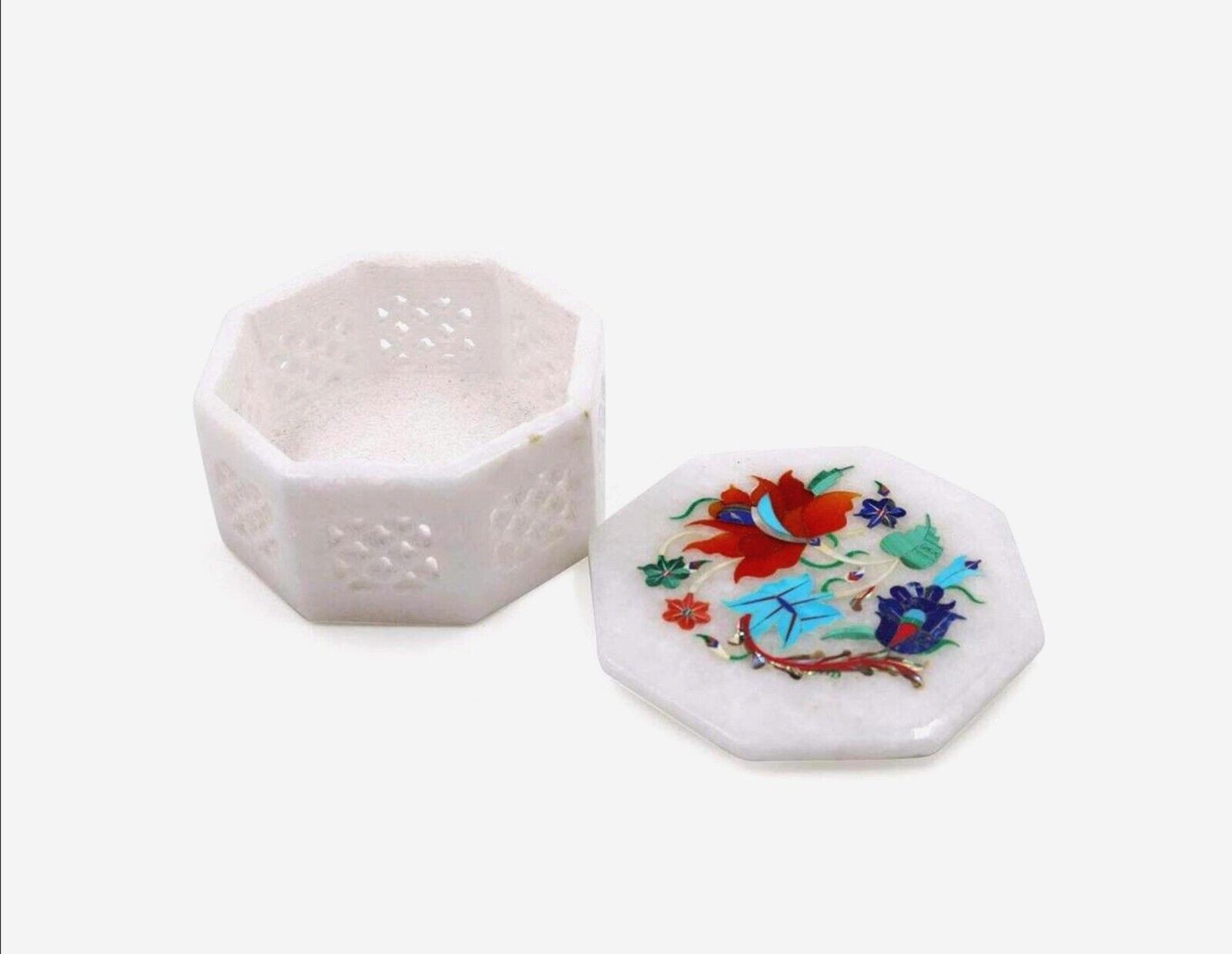 Marble Jewelry Box Floral Design Inlay Work Stationary Box for Study Table Decor
