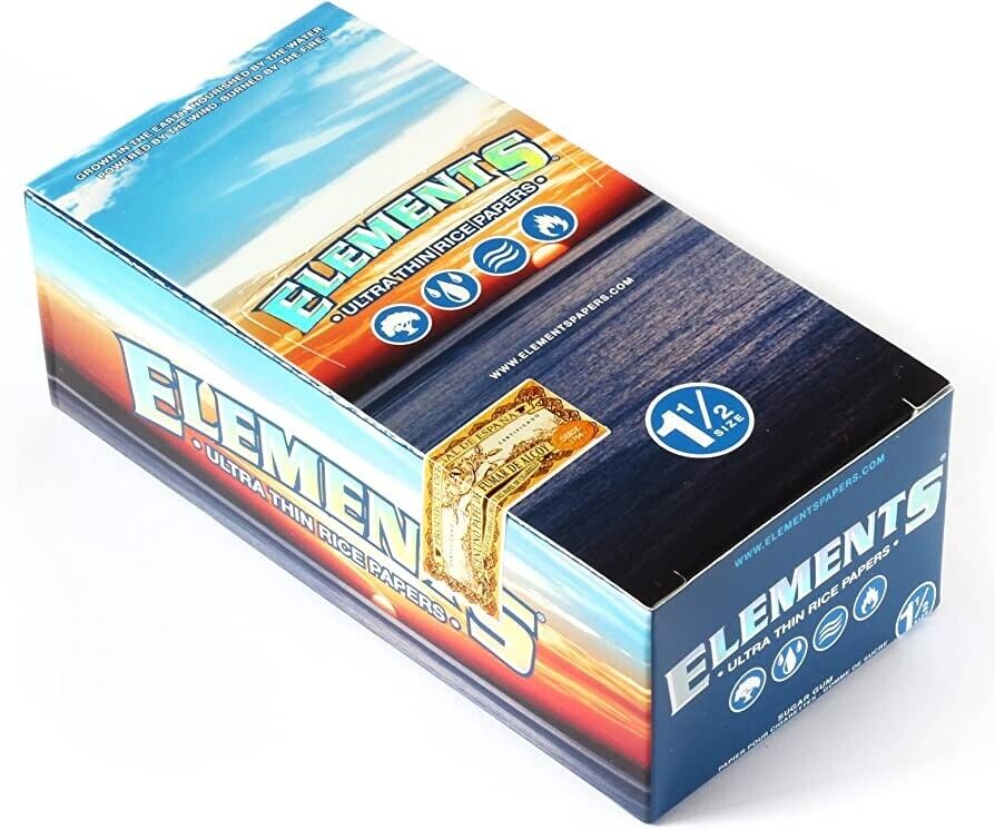😎💚25 PACKS OF ELEMENTS ULTRA THIN RICE ROLLING PAPERS💚1 ½ SIZE