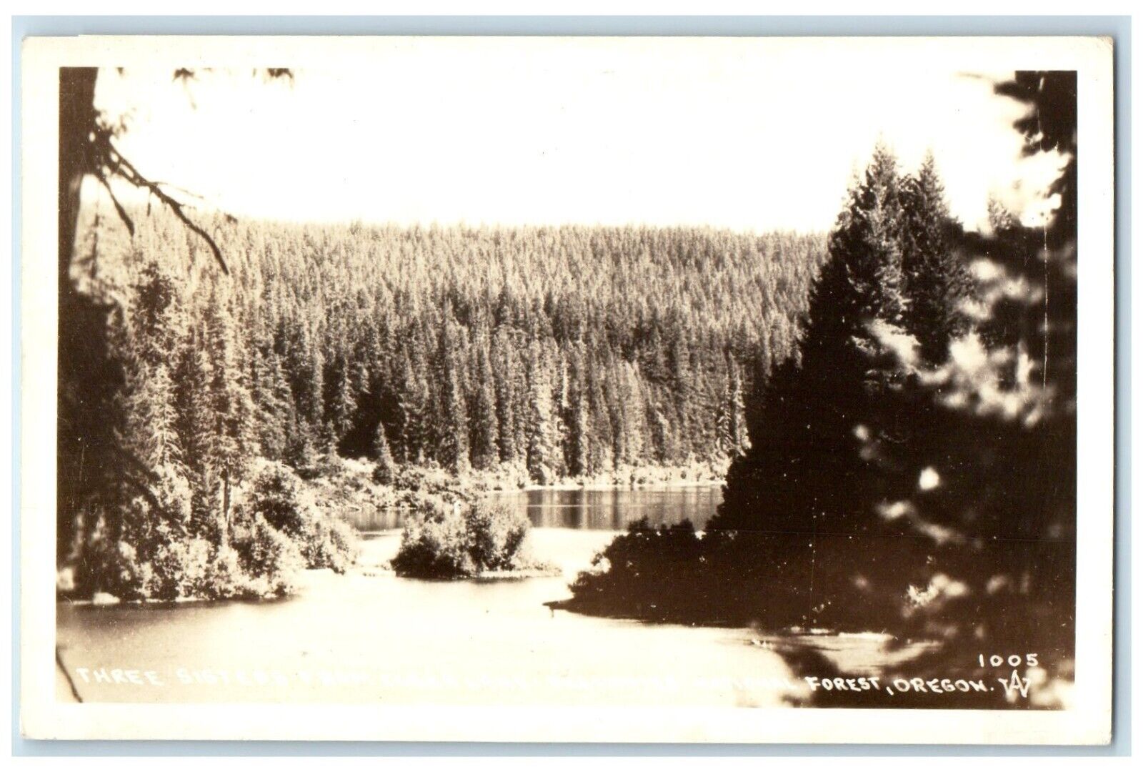c1940's Three Sisters From Clear Lake Deschutes Forest OR RPPC Photo Postcard
