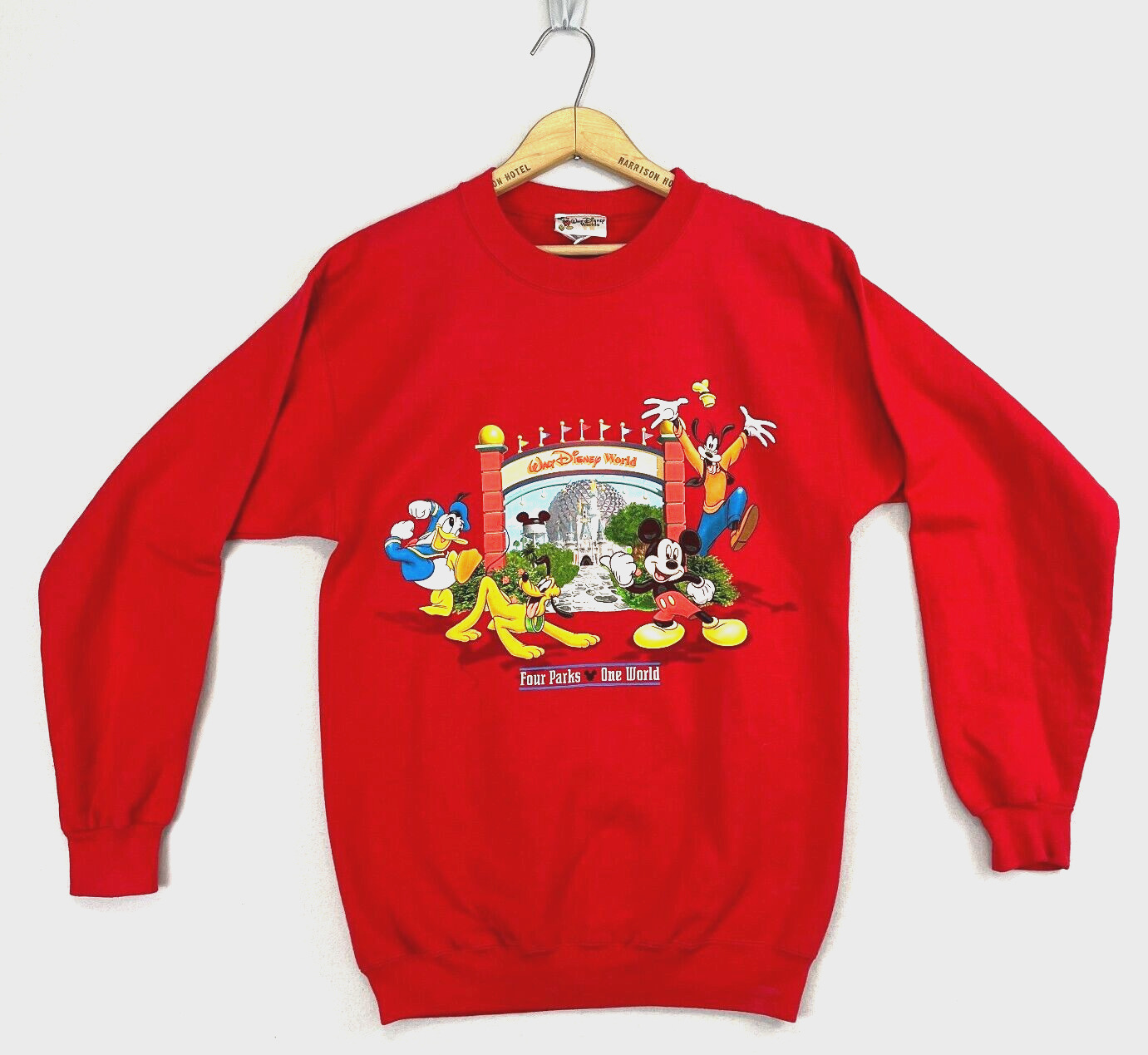VINTAGE Disney World Sweatshirt 90s USA Made Adult Small Red Mickey Front Back