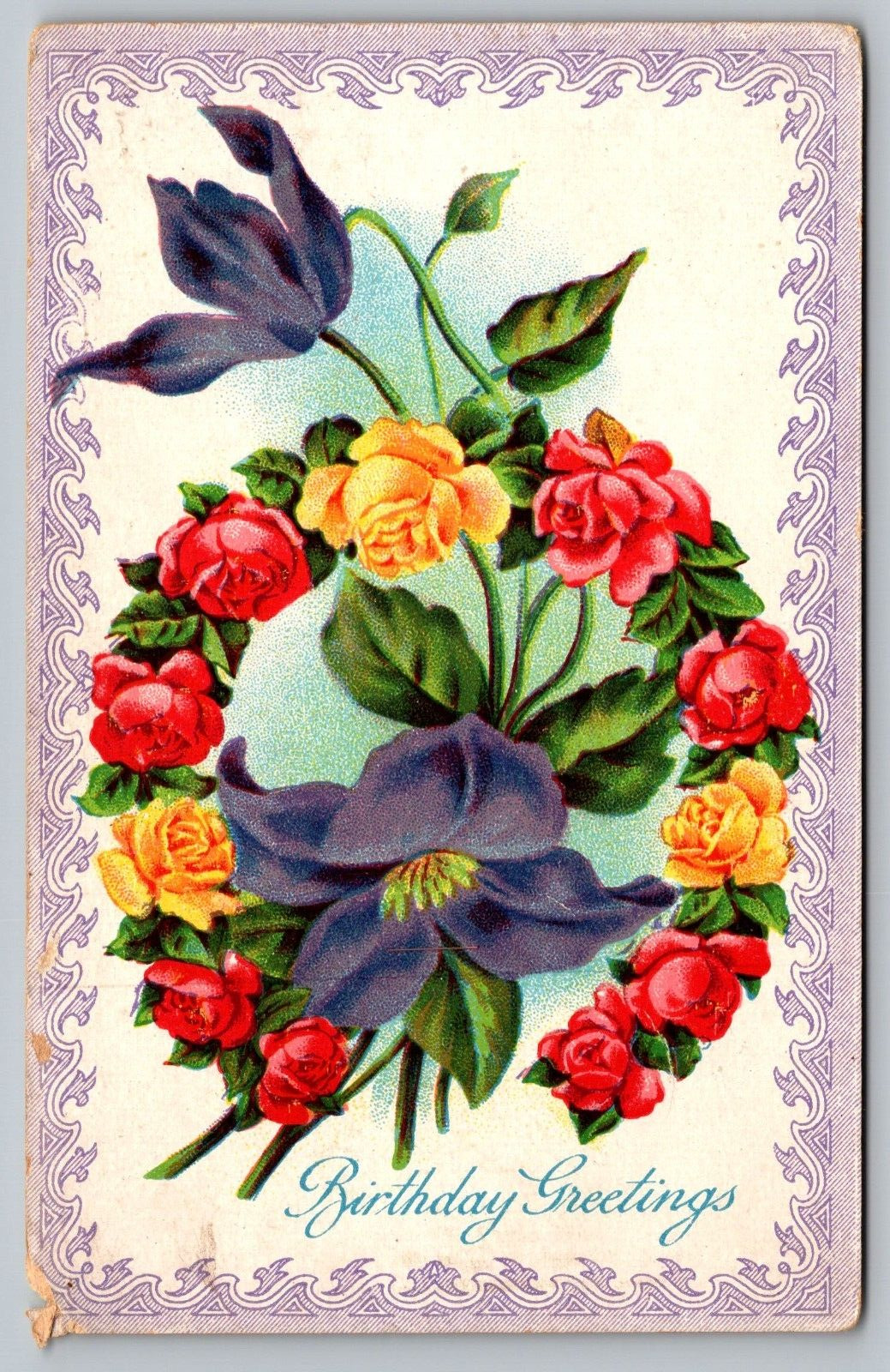 Postcard A Birthday Greeting With A Colorful Floral Design VTG c1910 H17