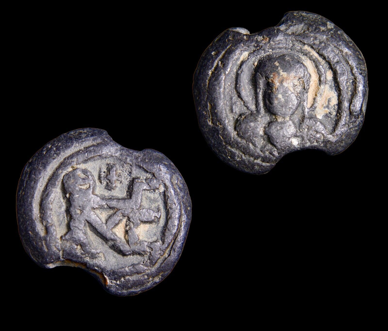 BYZANTINE LEAD SEAL or Crusader Seal. Bust of the Theotokos Monogram Antiquity