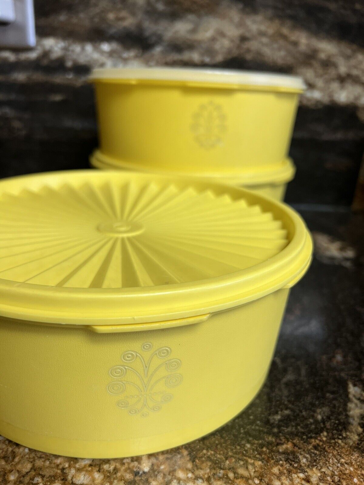 Servalier Tupperware Bowl and Lid Lemon Yellow Stackable USA Vintage Lot Of 3