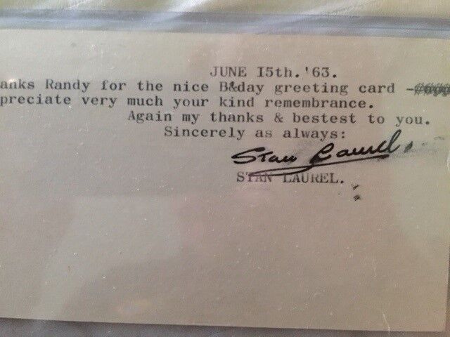 STAN LAUREL of LAUREL AND HARDY - SIGNED POST CARD 06/15/1963