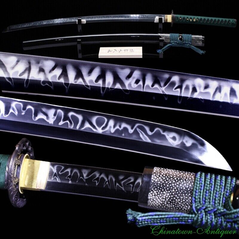 Japanese Katana Sword Handmade T10 Steel w Clay Tempered Flame Grain Sharp #1147