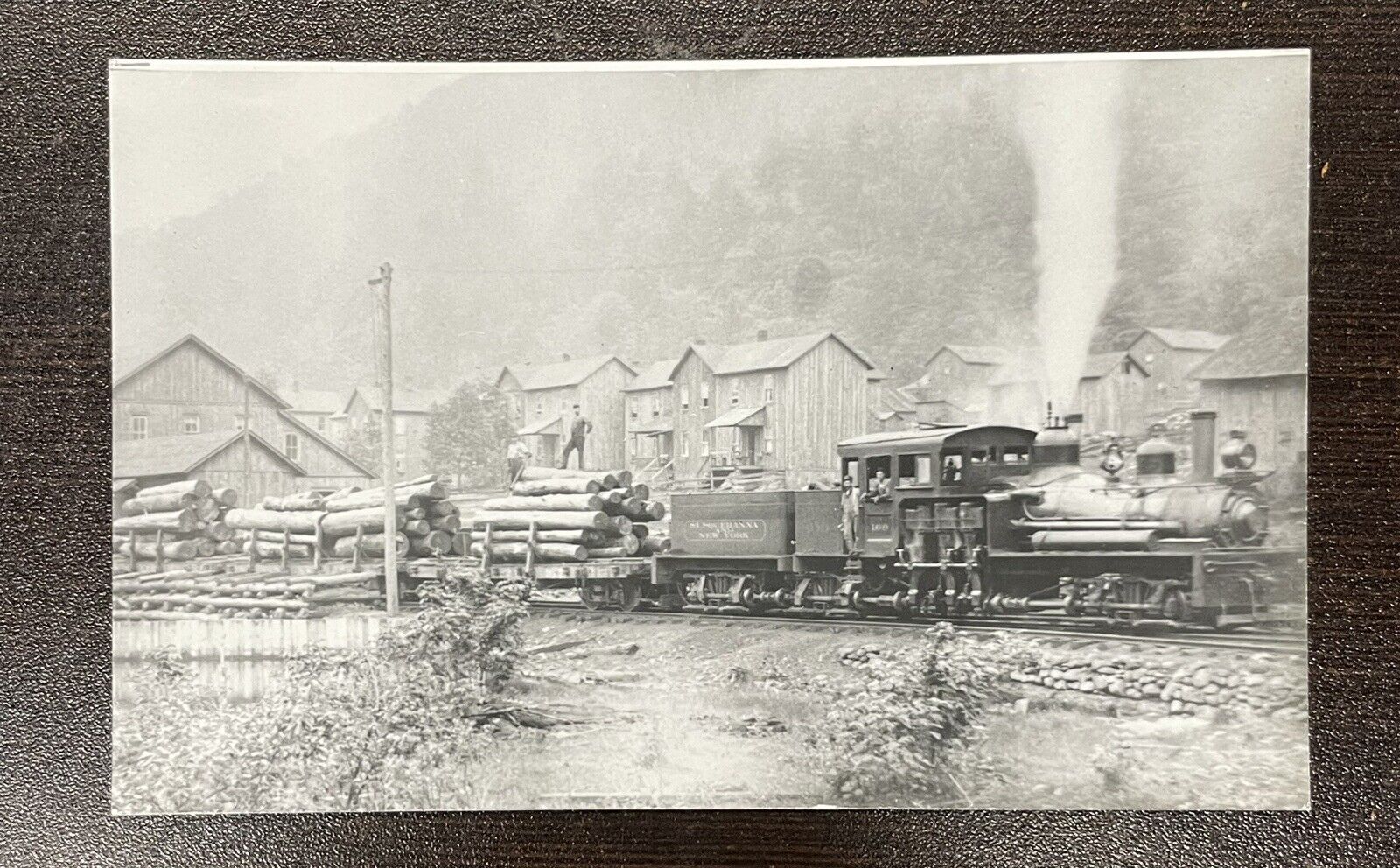 Logs Arrive by Train Laquin PA Sawmill 1880 Photo RPPC Rare Kodak Paper Postcard