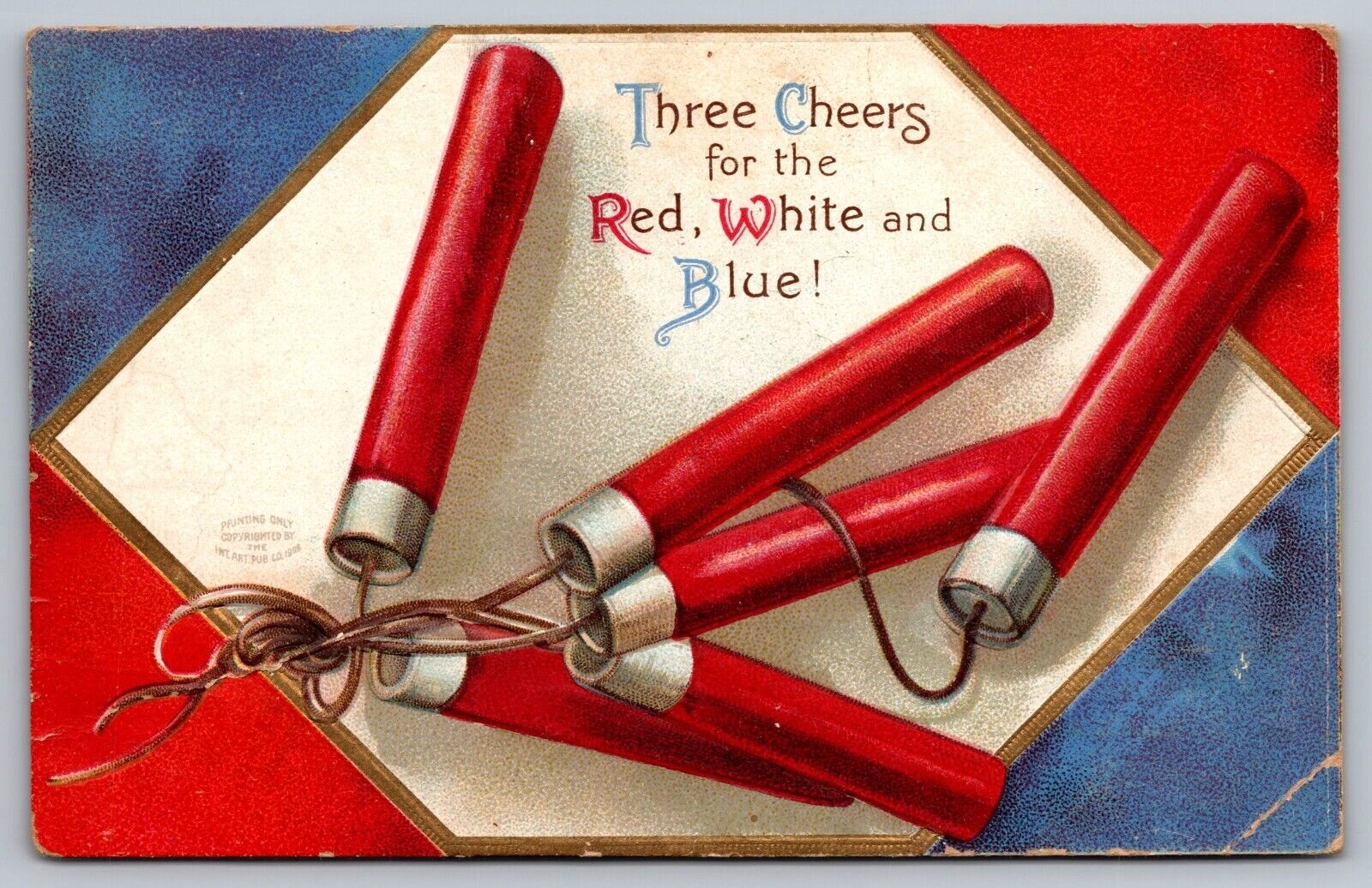 Three Cheers for the Red, White and Blue Antique Postcard-Patriotic-4th of July