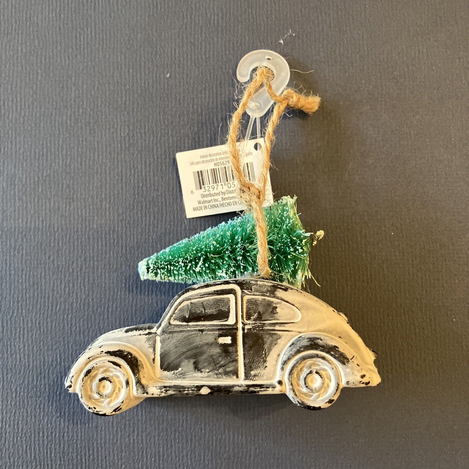VW Car Beetle Christmas Tree Snow Ornament Black Bug Plastic Volkswagon New
