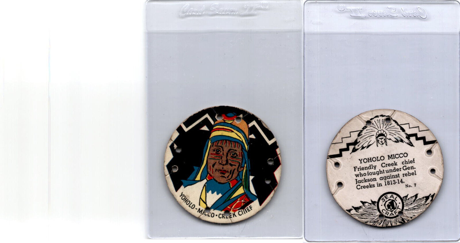 R123 Seal Craft, Seal Craft Discs, 1930\'s, #7 Yoholo Micco, Creek Indian (B)