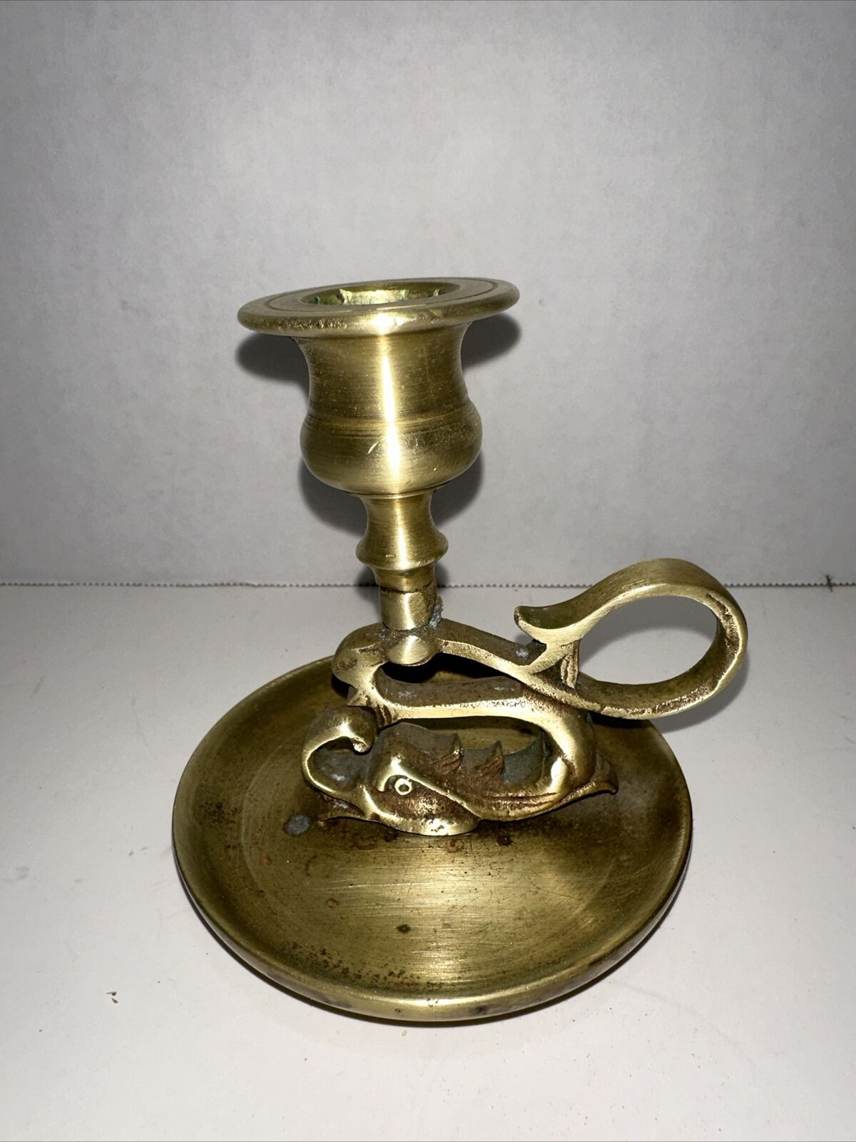 Vintage Solid Brass Gothic Sea Monster Candle Stick Holder